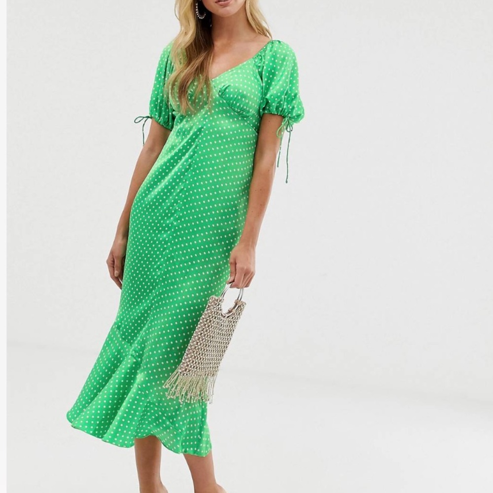 ASOS SWEETHEART MIDI GREEN TEA DRESS POLKA DOT